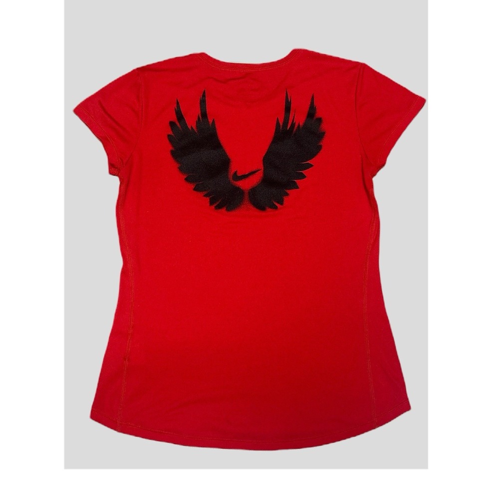 Nike Dri-FIT Women's Red Short Sleeve Running T-Shirt Small Wings Logo